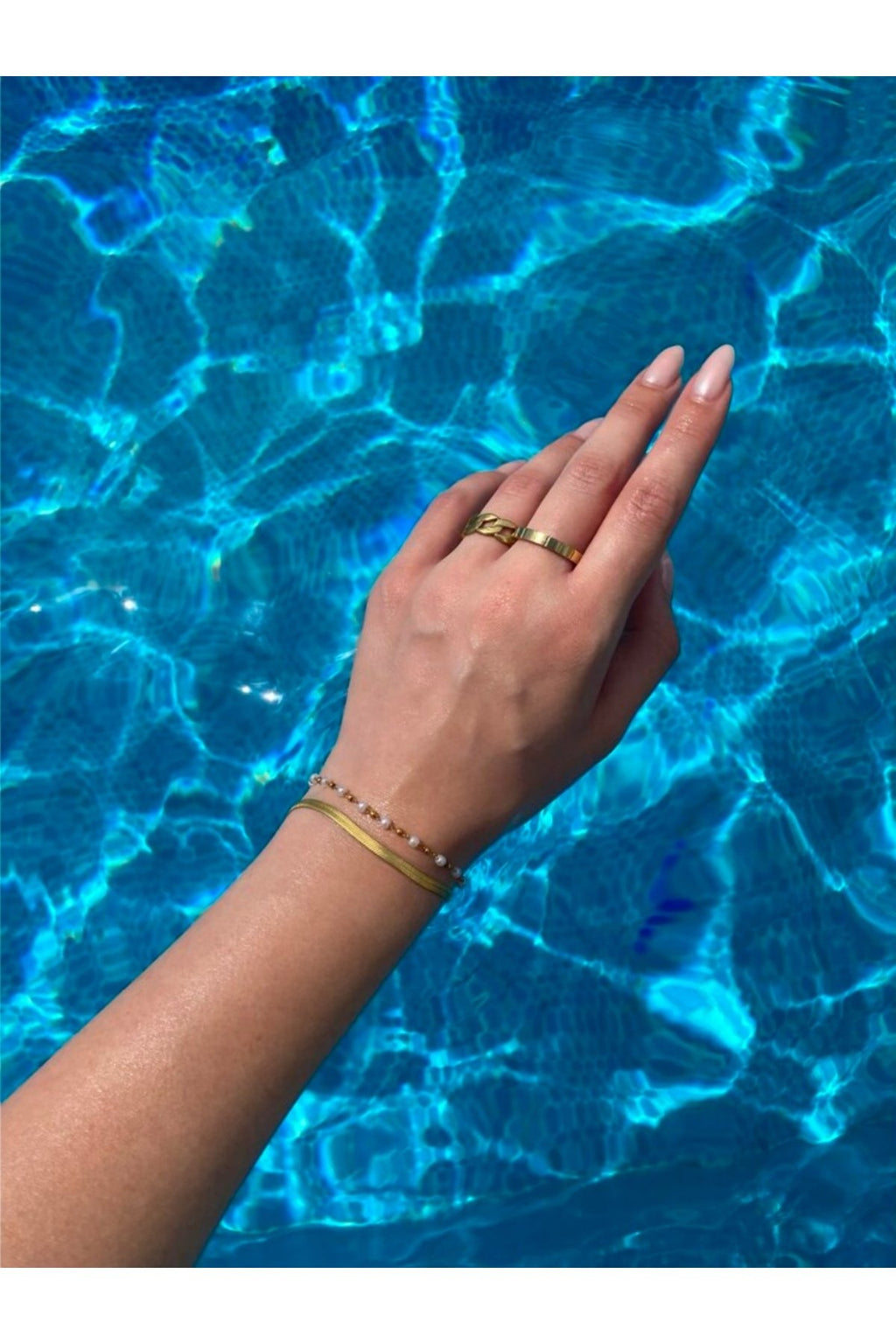 Steel Two-Row Pearl Gold-Tone Bracelet