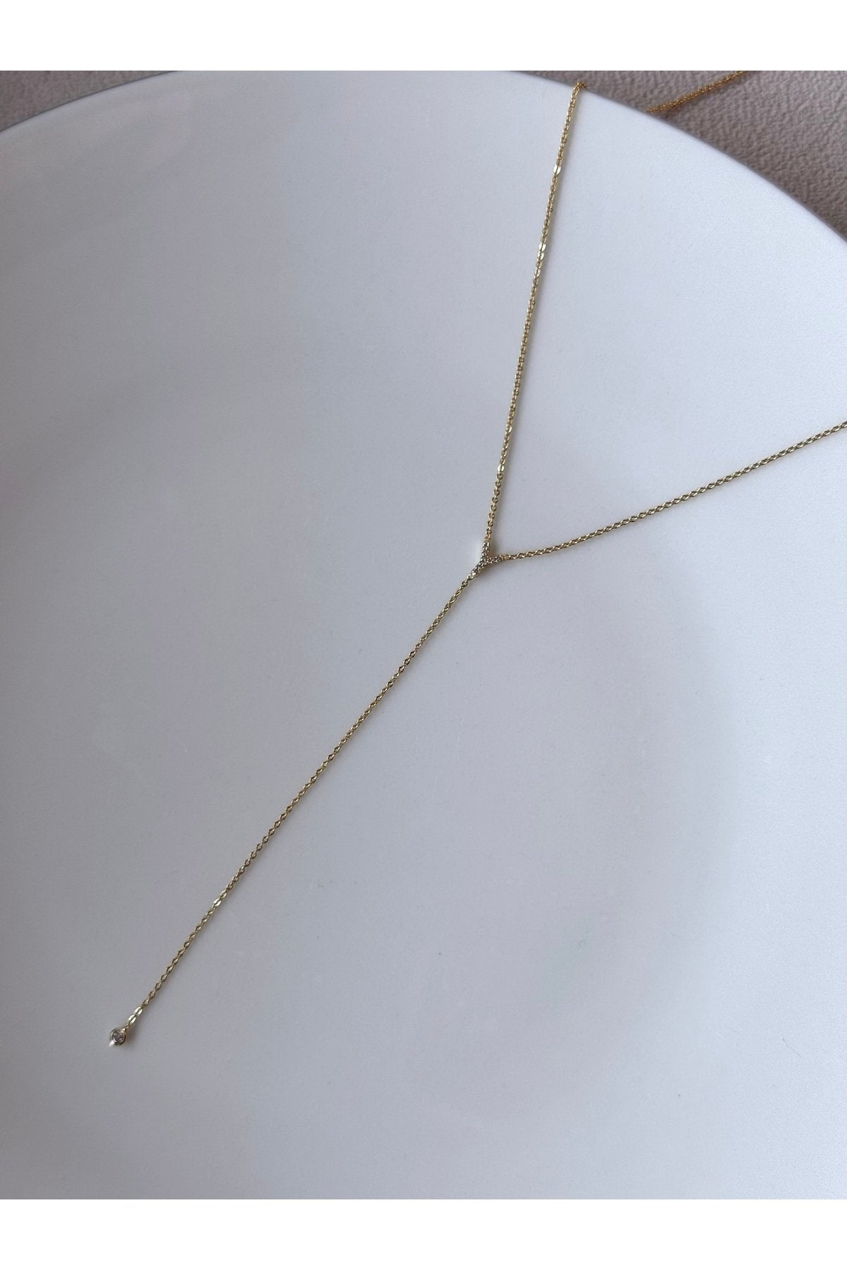 Gold Plated Zircon Stone Letter Y Necklace