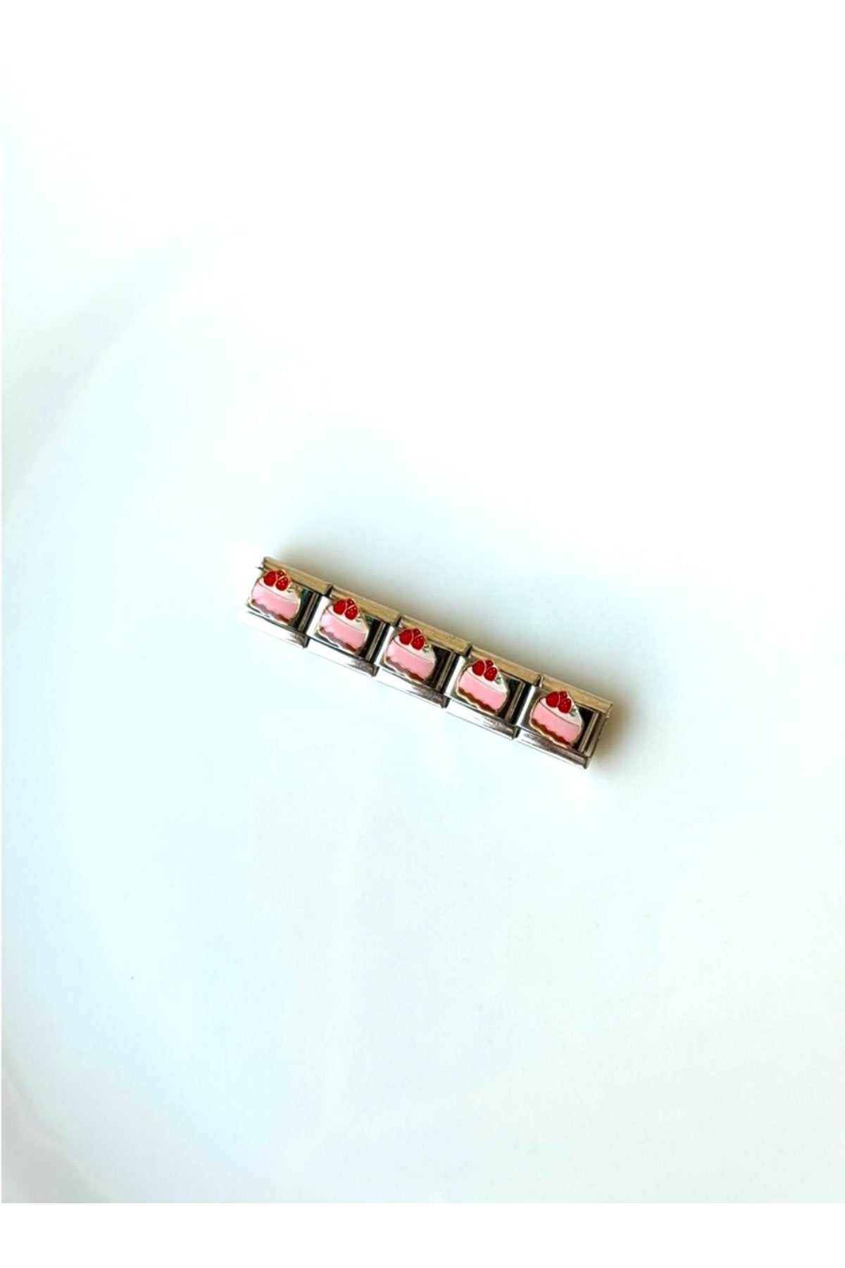 İtalyan Bileklik Çilekli Pasta Pembe Charm