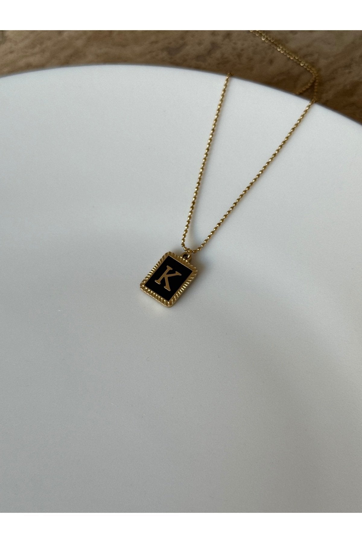 Steel Gold Colored Letter K Necklace