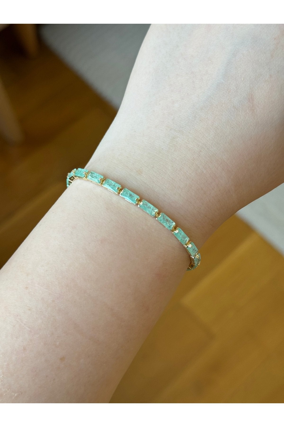 Gold Plated Green Stone Tennis Bracelet