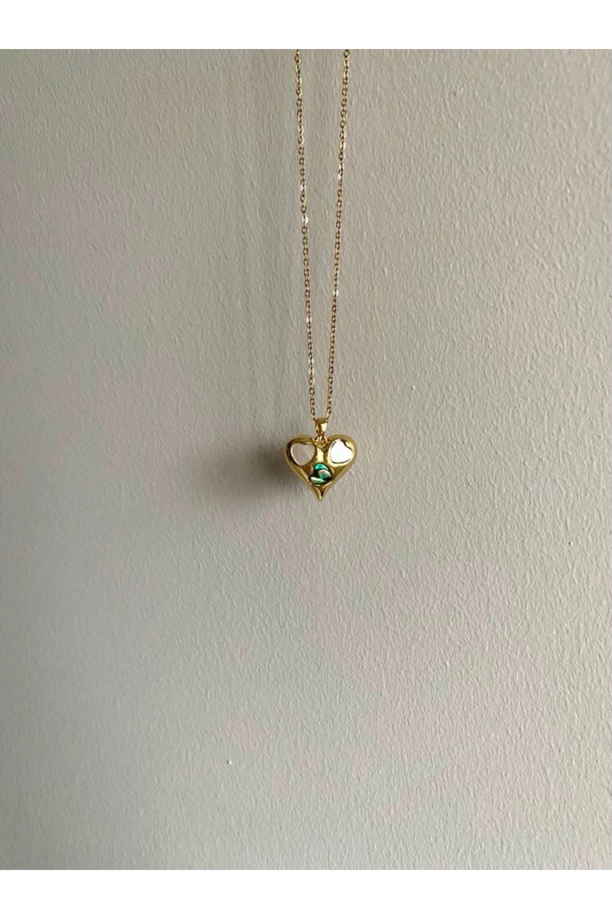 Steel Gold Tone Double-Sided Heart Necklace