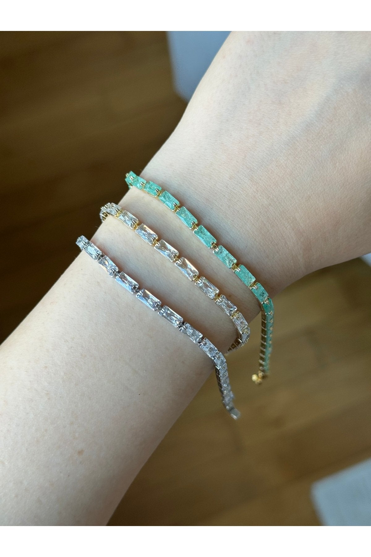 Gold and Silver Plated White and Green Zircon Stone Bracelet