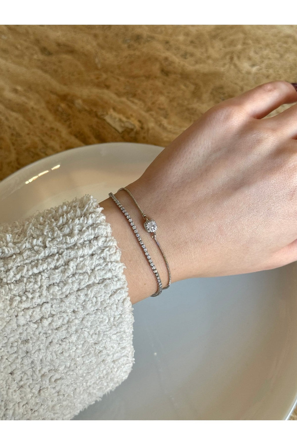 Silver Plated Zircon Stone Double Row Bracelet