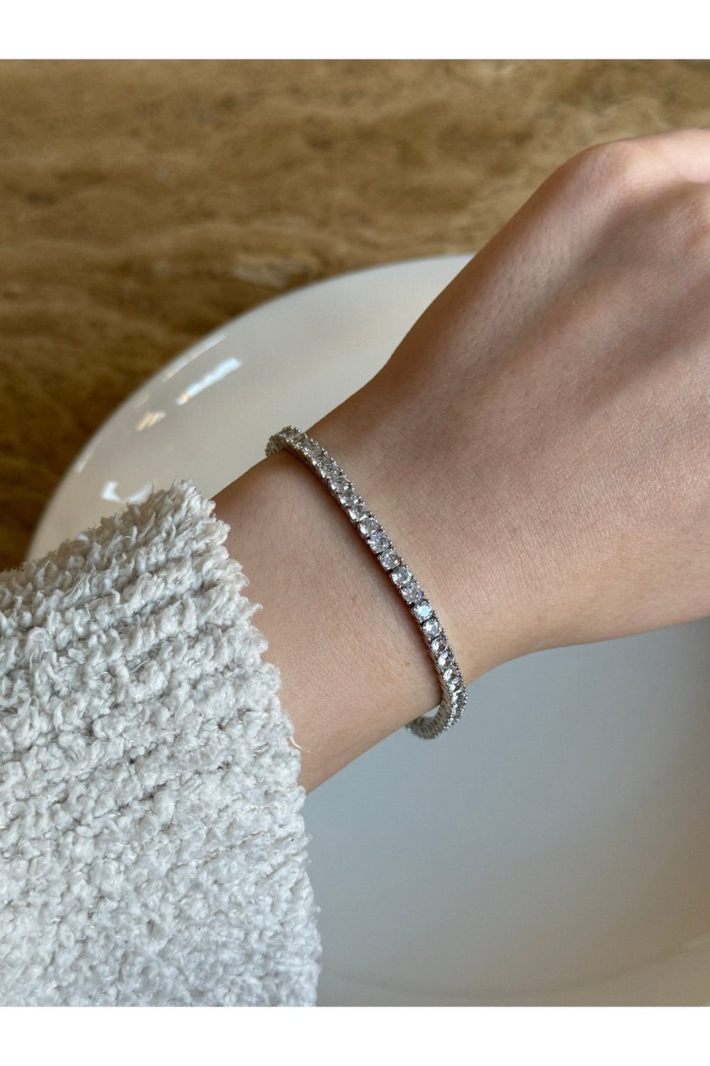 Silver Plated Zircon Stone Tennis Bracelet