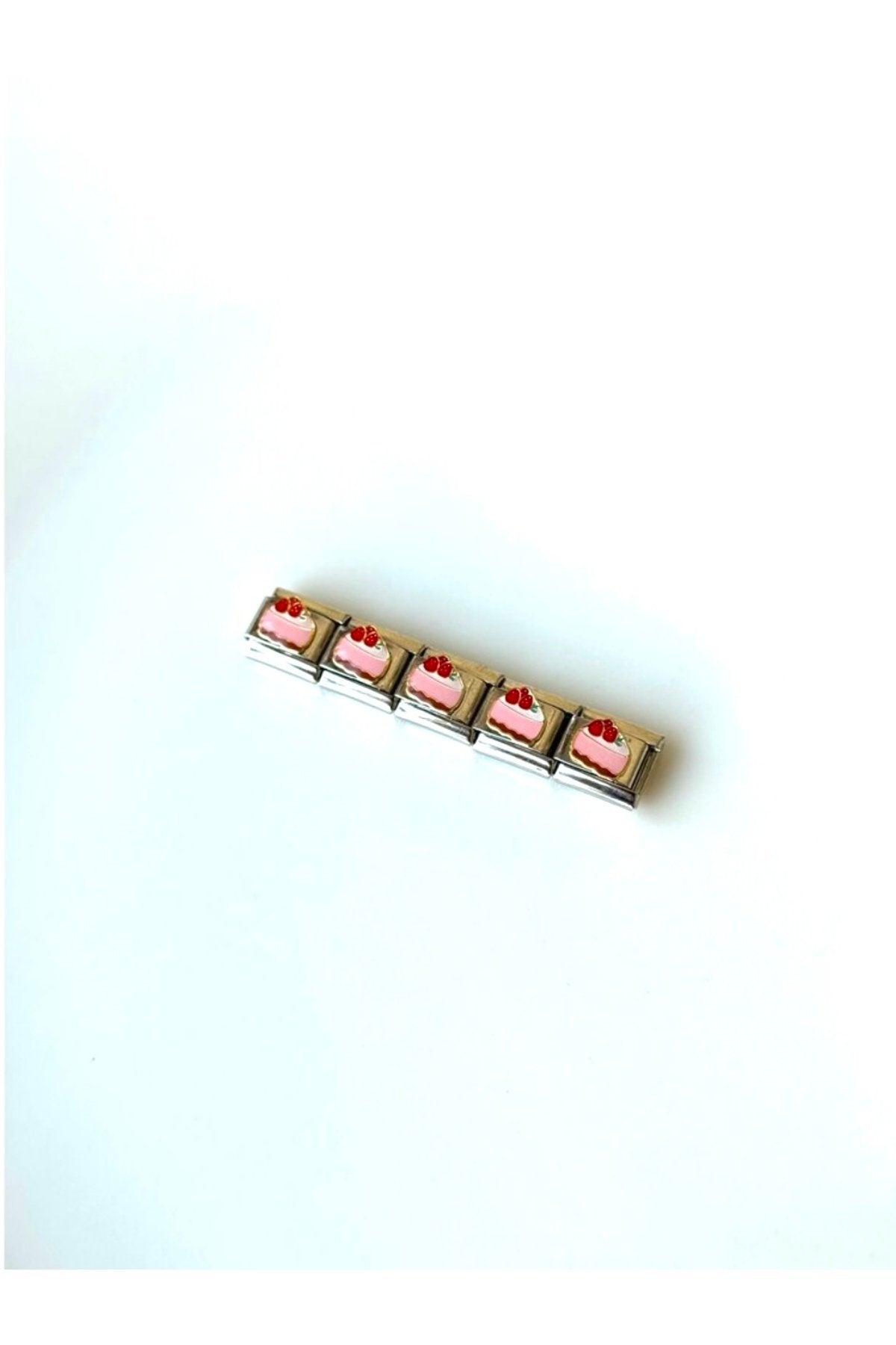 İtalyan Bileklik Çilekli Pasta Pembe Charm