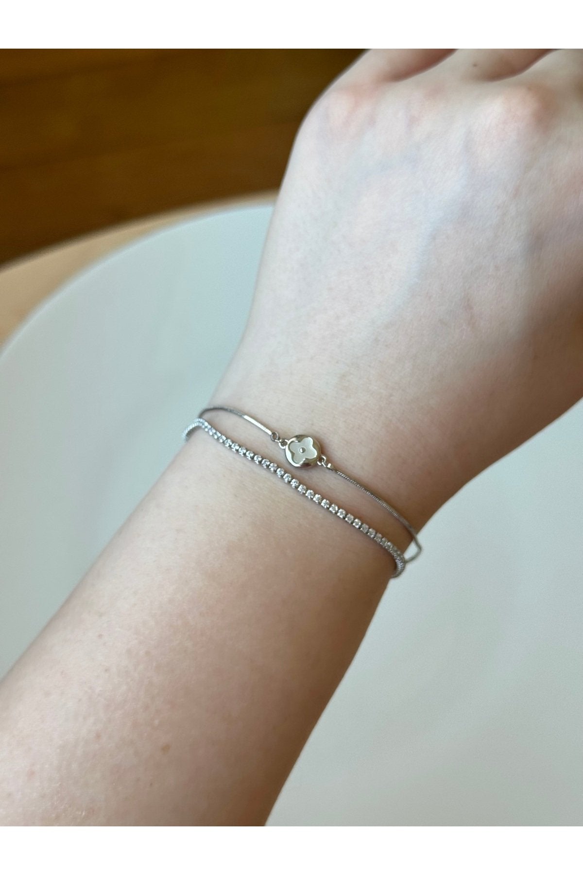 Silver Plated Zircon Stone Double Bracelet
