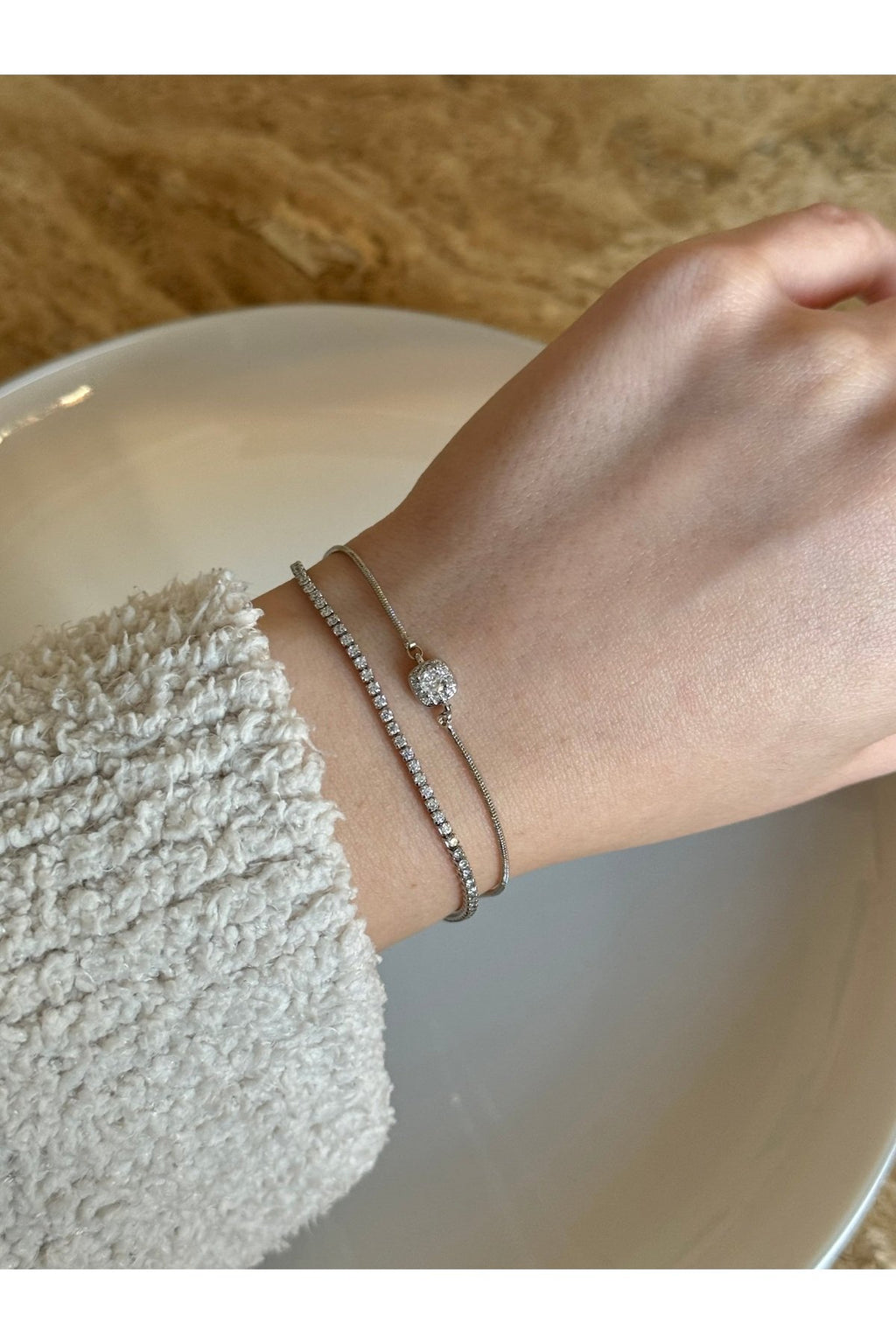 Silver Plated Zircon Stone Double Row Bracelet