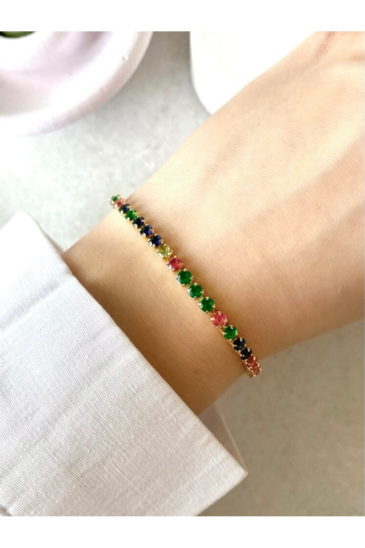 Gold Plated Colorful Zircon Stone Tennis Bracelet
