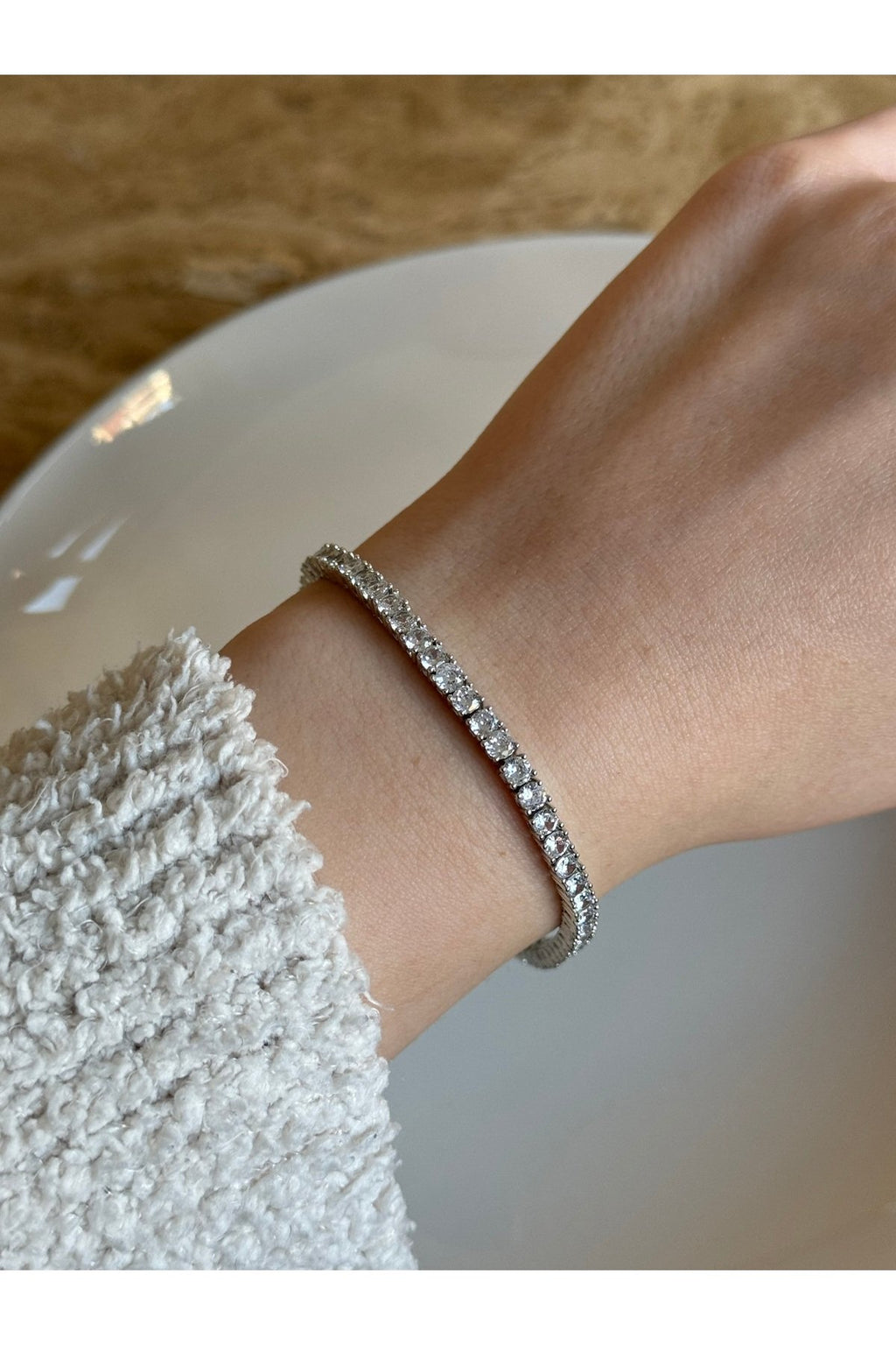Silver Plated Zircon Stone Tennis Bracelet