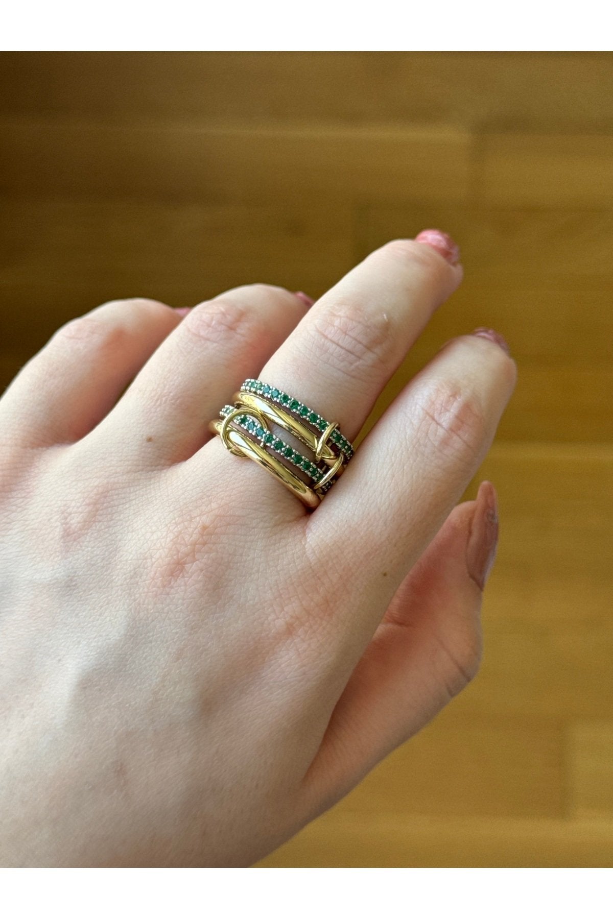 Gold Plated Multi-Ring with Green Zircon Stone