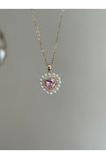 Steel Gold Color Pink Heart Necklace