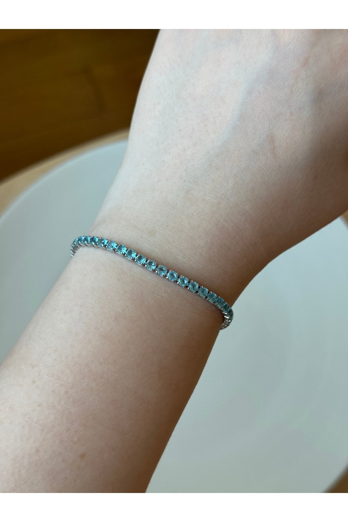 Silver Plated Blue Zircon Stone Tennis Bracelet