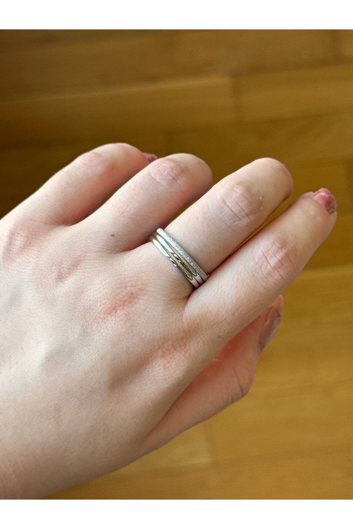 Steel Silver Tone Triple Ring